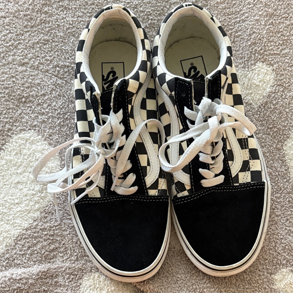 Vans Old Skool Checkerboard Skate Shoe - Black / White